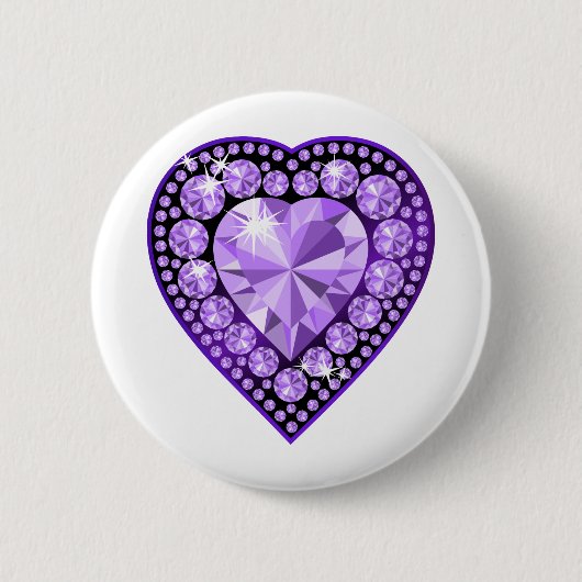 Amethyst Gem hart Ronde Button 5,7 Cm (Voorkant)
