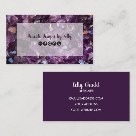 Amethyst Gemstone Crystal Jewelry Designer Visitekaartje (Voorkant / Achterkant)