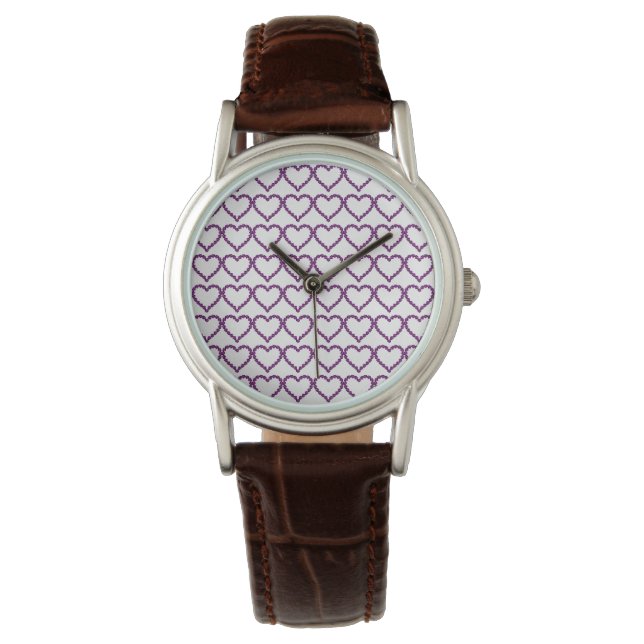 Amethyst Gemstone Heart Paars Horloge (Voorkant)
