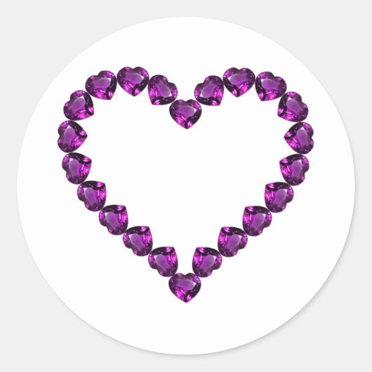 Amethyst Gemstone Heart Paars Ronde Sticker (Voorkant)