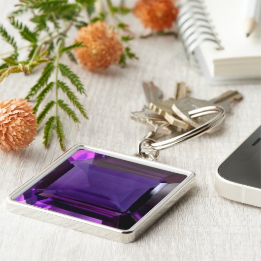 Amethyst Gemstone Paarse Sleutelhanger (Zijkant)