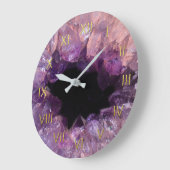 Amethyst Geode Depiction Wall Clock Gold Numeriek Grote Klok (Hoek)