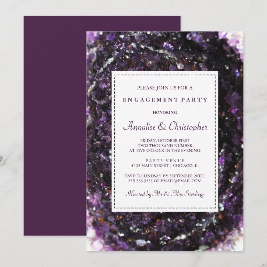 Amethyst Geode Paarse verlovingsfeestuitnodiging Kaart (Voorkant / Achterkant)