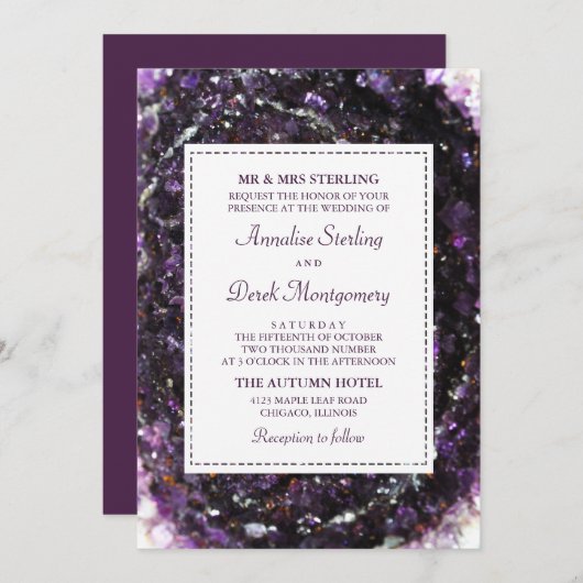 Amethyst Geode | Uitnodiging tot gewelddadige wedd (Voorkant / Achterkant)