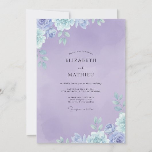 Amethyst Geschilderde Blad Bruiloft Kaart (Voorkant)