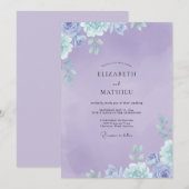 Amethyst Geschilderde Blad Bruiloft Kaart (Voorkant / Achterkant)