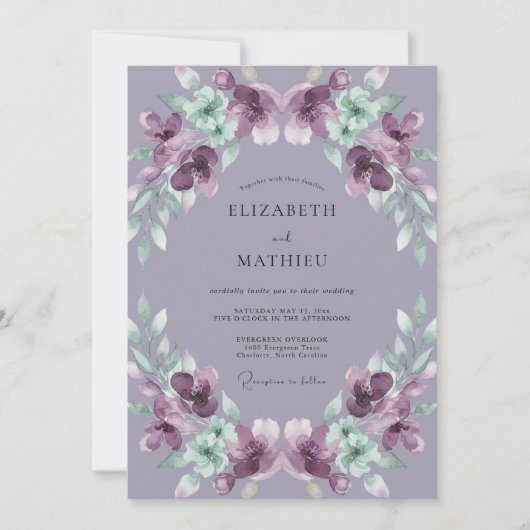 Amethyst Geschilderde Bladrijke Bruiloft Kaart (Voorkant)