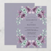 Amethyst Geschilderde Bladrijke Bruiloft Kaart (Voorkant / Achterkant)