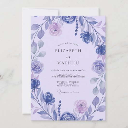 Amethyst Geschilderde Bloemblad Bruiloft Kaart (Voorkant)