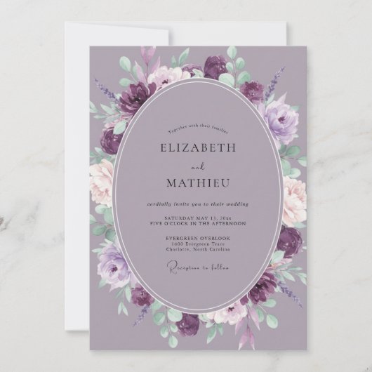Amethyst Geschilderde Bloesem Bruiloft Kaart (Voorkant)