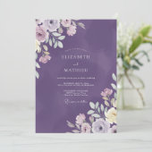 Amethyst Geschilderde Wilde Bloemen Bruiloft Kaart (Staand voorkant)