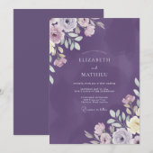 Amethyst Geschilderde Wilde Bloemen Bruiloft Kaart (Voorkant / Achterkant)