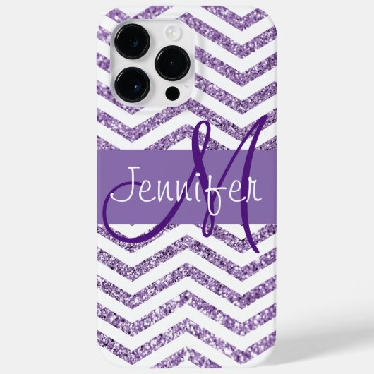 Amethyst Glitter Chevron Zwart en Wit Monogram Case-Mate iPhone Case (Achterkant)