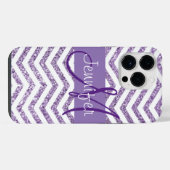 Amethyst Glitter Chevron Zwart en Wit Monogram iPhone Hoesje (Achterkant horizontaal)