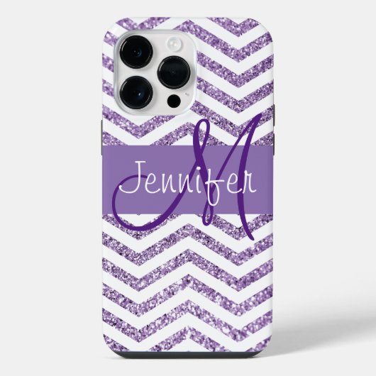 Amethyst Glitter Chevron Zwart en Wit Monogram iPhone Hoesje (Achterkant)