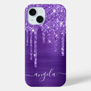 Amethyst Glitter Drips Glam Meisjesachtige Handtek iPhone 15 Case