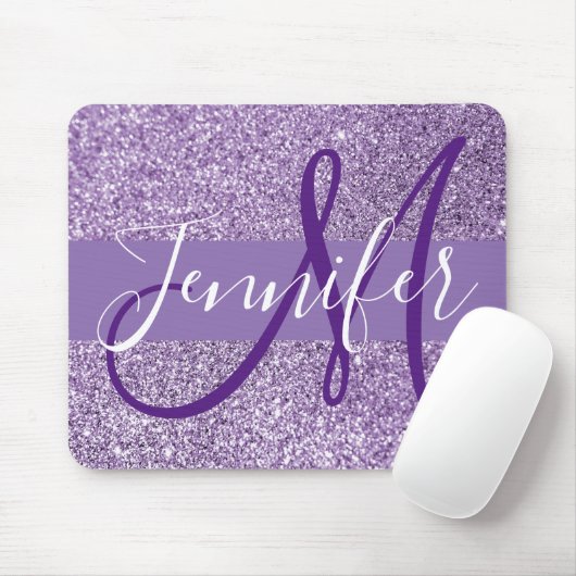 Amethyst Glitter Foto gepersonaliseerd Monogram Muismat (Met muis)