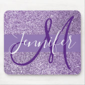 Amethyst Glitter Foto gepersonaliseerd Monogram Muismat (Voorkant)