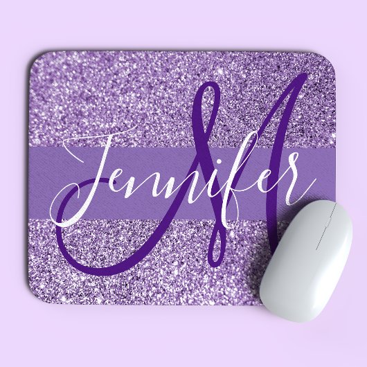 Amethyst Glitter Foto Gepersonaliseerde Monogram Muismat