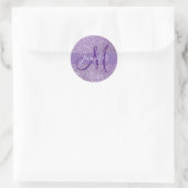 Amethyst Glitter Foto Naam en Initiaal Ronde Sticker (Tas)