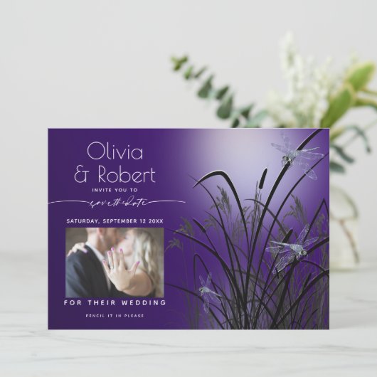 Amethyst Gloed Bewaar de Datum  Maneschijn Libel Kaart (Staand voorkant)