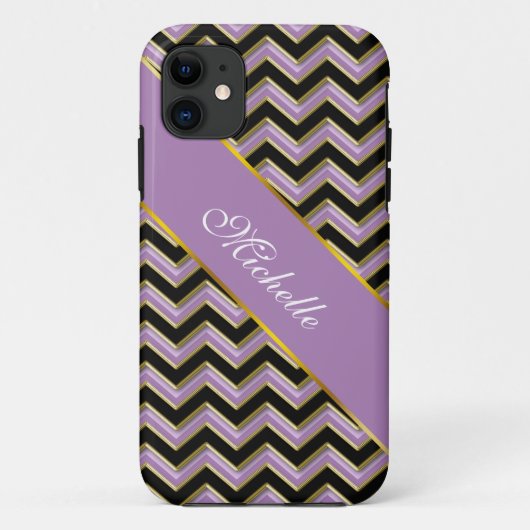Amethyst Gold Black Zigzag Pattern Case-Mate iPhone Case (Achterkant)