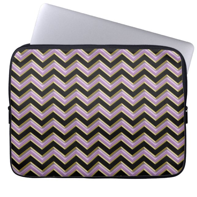 Amethyst Gold Black Zigzag Pattern Laptop Sleeve (Voorkant)