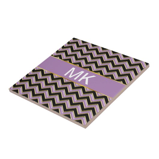 Amethyst Gold Black Zigzag Pattern Tegeltje (Zijkant)