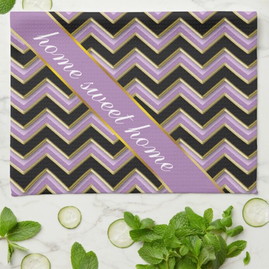 Amethyst Gold Black Zigzag Pattern Theedoek (Gevouwen)