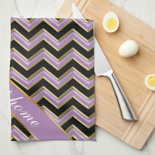 Amethyst Gold Black Zigzag Pattern Theedoek (Quarter Fold)