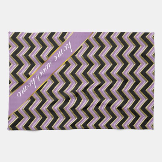 Amethyst Gold Black Zigzag Pattern Theedoek (Horizontaal)