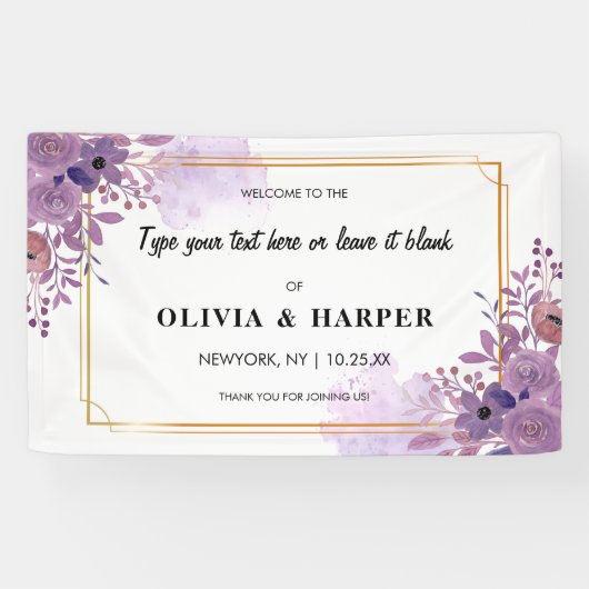 Amethyst  Golden Lijst-achtergrond bloemen Spandoek (Horizontaal)