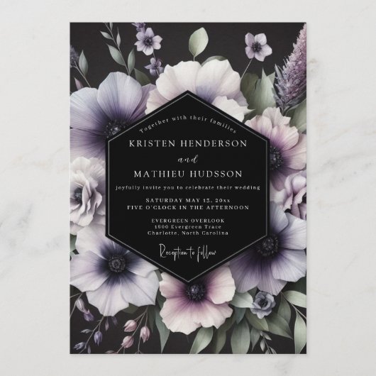 Amethyst Gothic Anemone Wedding Kaart (Voorkant)