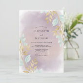 Amethyst Gouden Blad Huwelijk Kaart (Staand voorkant)