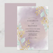 Amethyst Gouden Blad Huwelijk Kaart (Voorkant / Achterkant)