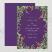Amethyst Gouden Loof Eucalyptus Bruiloft Kaart (Voorkant / Achterkant)
