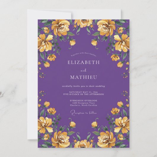 Amethyst Gouden Ranunculus Eucalyptus Bruiloft Kaart (Voorkant)