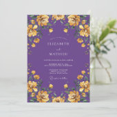 Amethyst Gouden Ranunculus Eucalyptus Bruiloft Kaart (Staand voorkant)