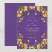 Amethyst Gouden Ranunculus Eucalyptus Bruiloft Kaart (Voorkant / Achterkant)