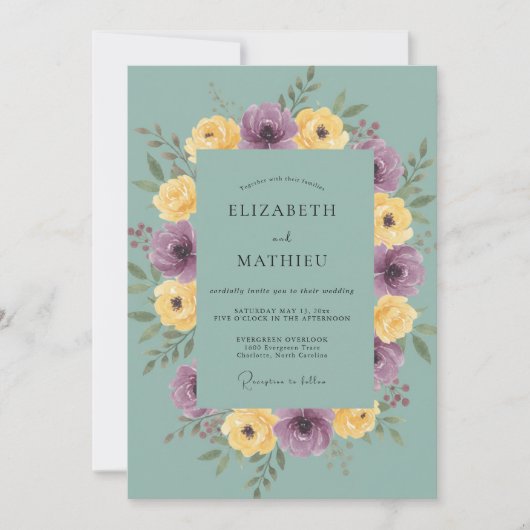 Amethyst Gouden Ranunculus Eucalyptus Bruiloft Kaart (Voorkant)