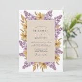 Amethyst Gouden Wilde Bloemen Bruiloft Kaart (Staand voorkant)