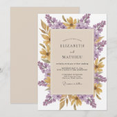 Amethyst Gouden Wilde Bloemen Bruiloft Kaart (Voorkant / Achterkant)
