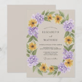 Amethyst Gouden Zonnebloem Eucalyptus Bruiloft Kaart (Voorkant / Achterkant)