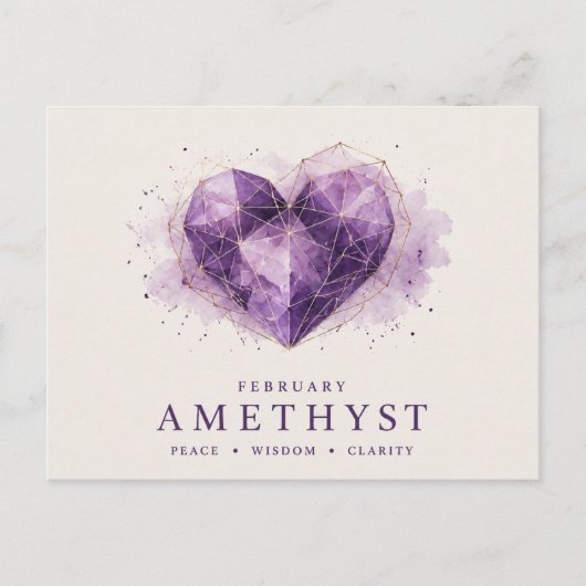 Amethyst Harten Geboortesteen Februari Briefkaart (Voorkant)
