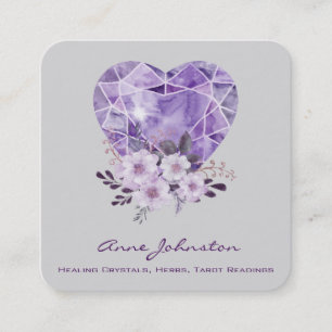 Amethyst Heart en Flowers Square Visitekaartje