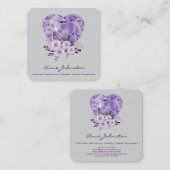 Amethyst Heart en Flowers Square Visitekaartje (Voorkant / Achterkant)