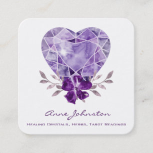 Amethyst Heart Floral Square Visitekaartje