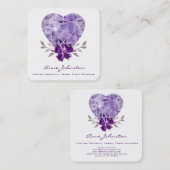 Amethyst Heart Floral Square Visitekaartje (Voorkant / Achterkant)