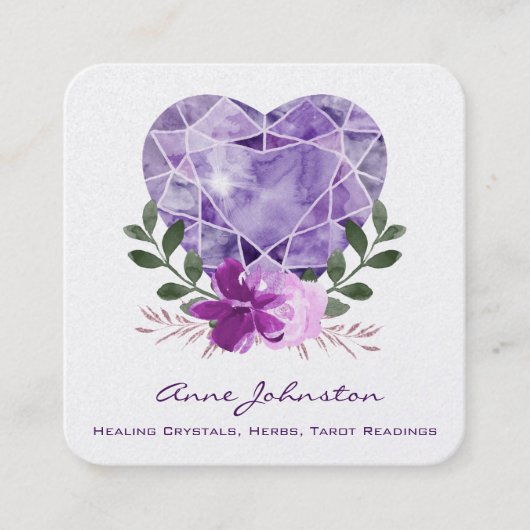 Amethyst Heart Flowers Square Visitekaartje (Voorkant)