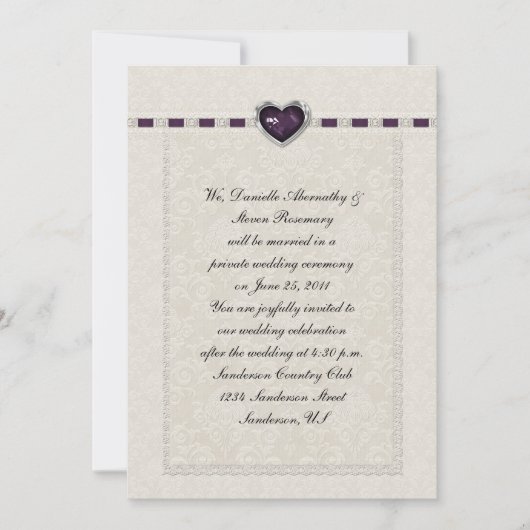 Amethyst Heart Paars Ribbon & Lace Post Wedding Kaart (Voorkant)